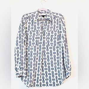 ⭐️ANN TAYLOR⭐️ Chain Print Popover long sleeve blouse size L PETITE - No Flaws✅
